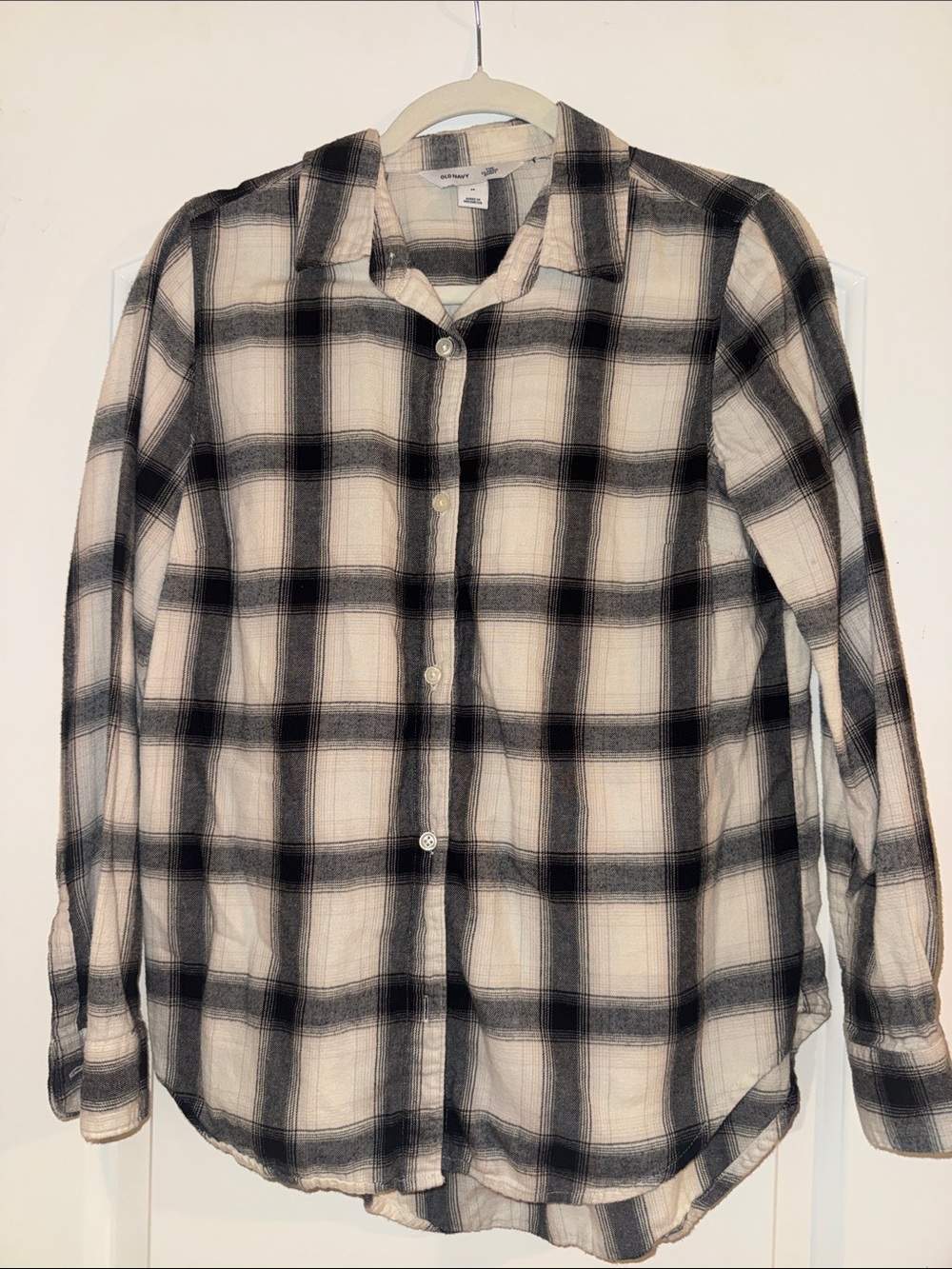 Old Navy Black and Cream Plaid Button-Down Shirt